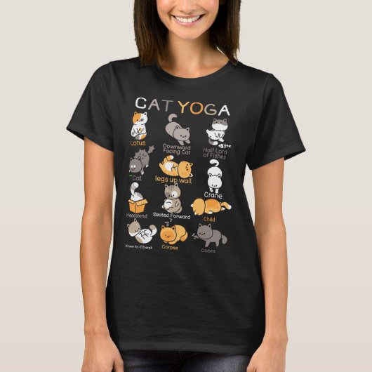 Cat Yoga Poses Zen Meditation Namaste Kitten Cat Tシャツ (正面)