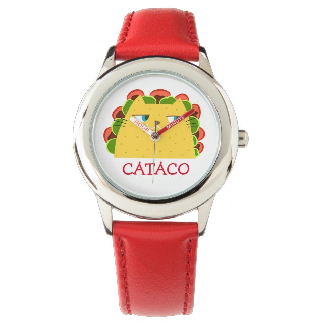 Cataco , 面白いタコス メキシカン料理 Booo The Cat 腕時計 (正面)