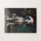 Catahoula Leopard Dog Puppy Christmas Painting ジグソーパズル (横)