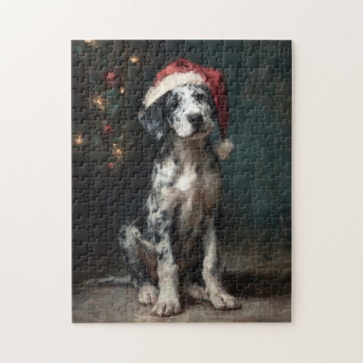 Catahoula Leopard Dog Puppy Christmas Painting ジグソーパズル (縦)