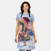 Catahoula Leopard Dog Rustic Barn Christmas Art エプロン (着用した状態)