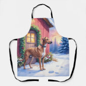 Catahoula Leopard Dog Rustic Barn Christmas Art エプロン (正面)