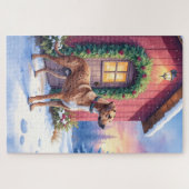 Catahoula Leopard Dog Rustic Barn Christmas Art ジグソーパズル (横)