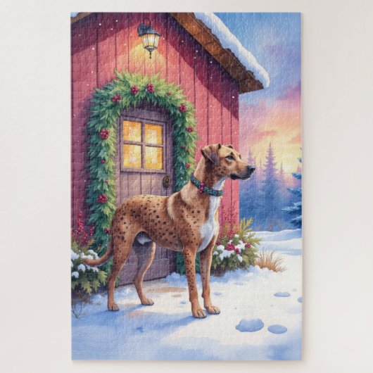 Catahoula Leopard Dog Rustic Barn Christmas Art ジグソーパズル (縦)