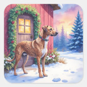 Catahoula Leopard Dog Rustic Barn Christmas Art スクエアシール (正面)