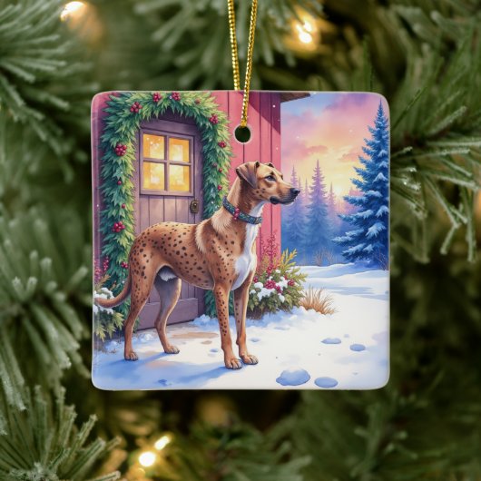 Catahoula Leopard Dog Rustic Barn Christmas Art セラミックオーナメント (ツリー)
