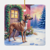 Catahoula Leopard Dog Rustic Barn Christmas Art セラミックオーナメント (裏面)