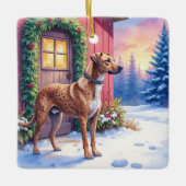 Catahoula Leopard Dog Rustic Barn Christmas Art セラミックオーナメント (正面)