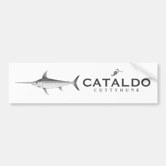 Cataldo Cuttyhunkのゴルフカートのステッカーの白黒 バンパーステッカー (正面)