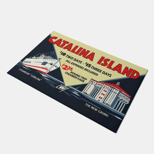 Catalinaの島のヴィンテージのカジノ旅行ポスター ドアマット (アングル)
