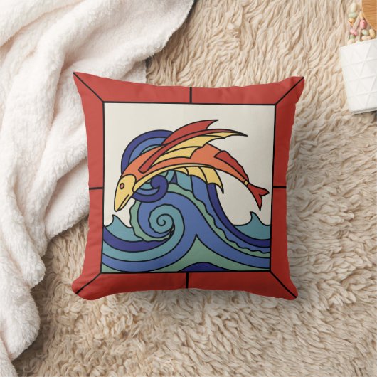 Catalinaの島の飛魚座のタイルのデザインの枕 クッション (ブランケット)