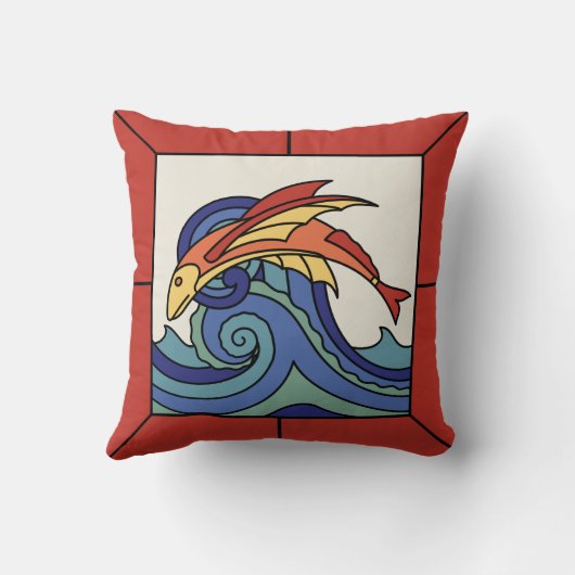 Catalinaの島の飛魚座のタイルのデザインの枕 クッション (裏面)