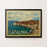 Catalinaカリフォルニアのヴィンテージ旅行 ジグソーパズル<br><div class="desc">島の豪華な太平洋の眺めを特色にするヴィンテージ旅行スタイルのCatalinaの島カリフォルニアデザイン。</div>