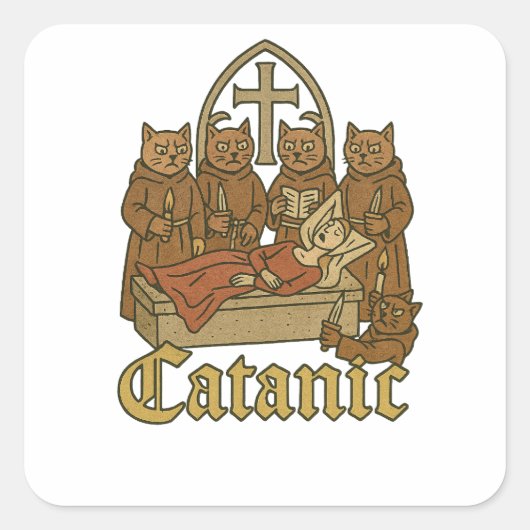 Catanic – Medieval Cat Cult Meme スクエアシール (正面)