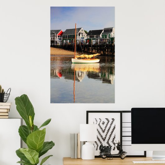 Catboat and waterfront, Provincetown MA, Cape Cod ポスター (ホームオフィス)