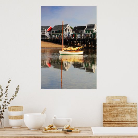Catboat and waterfront, Provincetown MA, Cape Cod ポスター (キッチン)