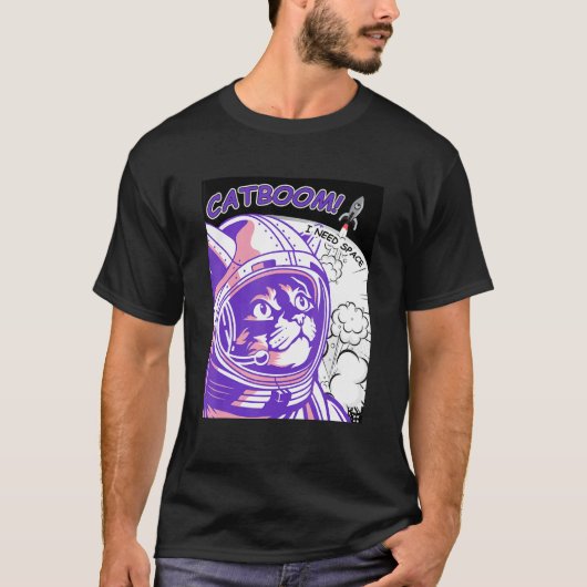 CATBOOM スペースが欲しい 宇宙服の宇宙飛行士猫 Tシャツ (正面)