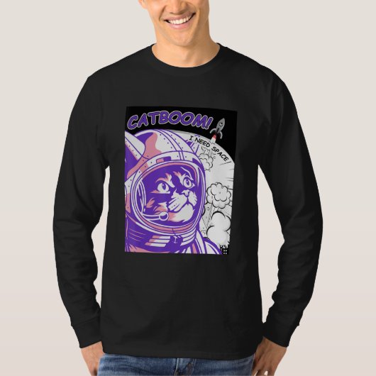 CATBOOM スペースが欲しい 宇宙服の宇宙飛行士猫 Tシャツ (正面)