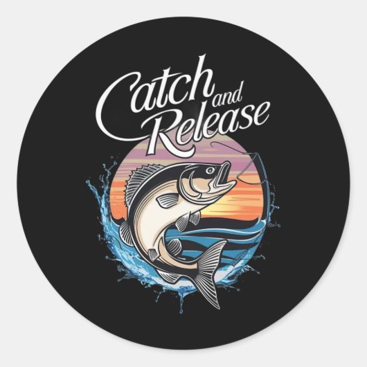 Catch And Release Fish Sunset Fishing  ラウンドシール (正面)