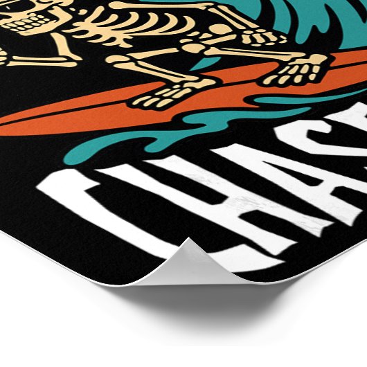Catch Tides Chase Vibes Skeleton Surfer Beach  ポスター (角)