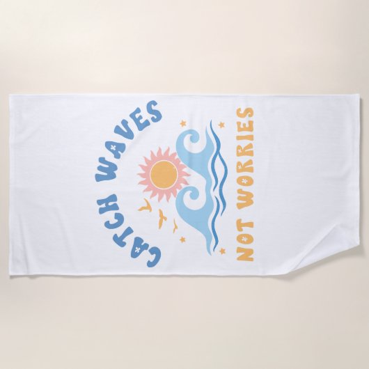Catch Waves not Hearts – 夏おもしろい間 ビーチタオル (正面)