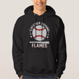 Catcher Behind Flames White Playing Baseball パーカ
