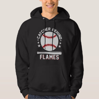 Catcher Behind Flames White Playing Baseball パーカ