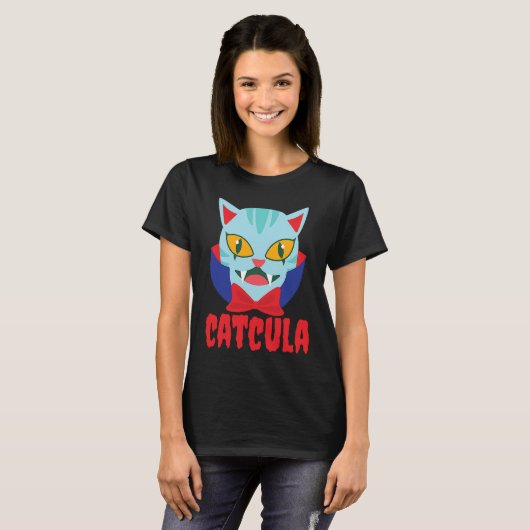 Catcula Cat Vampire Dracula Vampirina Halloween Co Tシャツ (正面フル)