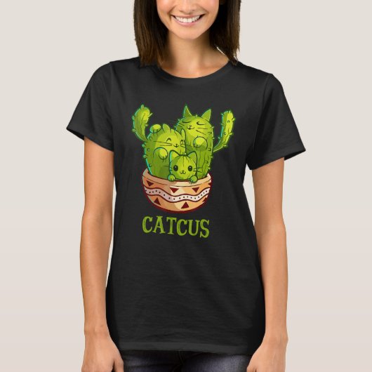 Catcus Cute Cat And Cactus Mexican Cactus Cinco De Tシャツ (正面)