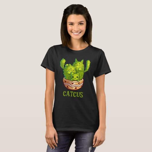 Catcus Cute Cat And Cactus Mexican Cactus Cinco De Tシャツ (正面フル)