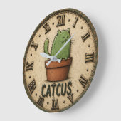 Catcus Funny Cactus Cat ラージ壁時計 (傾斜)