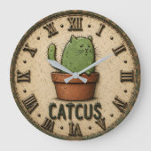 Catcus Funny Cactus Cat ラージ壁時計 (正面)