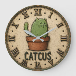 Catcus Funny Cactus Cat ラージ壁時計