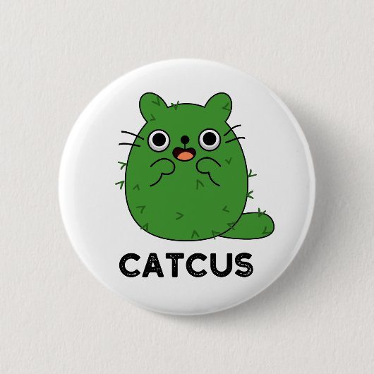 Catcus Funny Cat Cactus Pun  缶バッジ (正面)