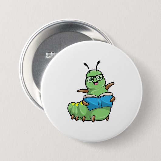 Caterpillar asおたくwith Book & Glass 缶バッジ (正面&裏面)