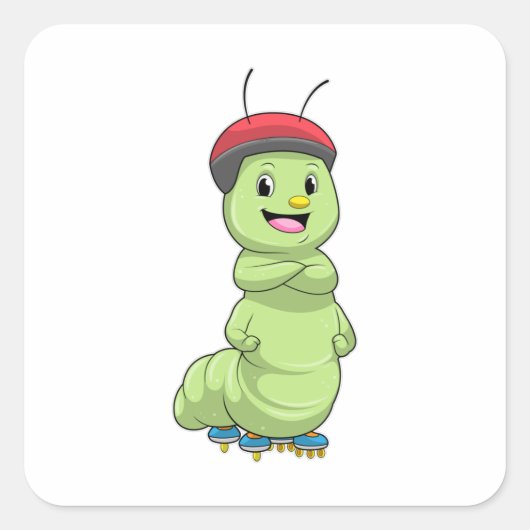 Caterpillar as Inline skater with Roller skates.pn スクエアシール (正面)