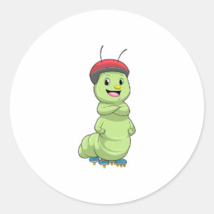 Caterpillar as Inline skater with Roller skates.pn ラウンドシール