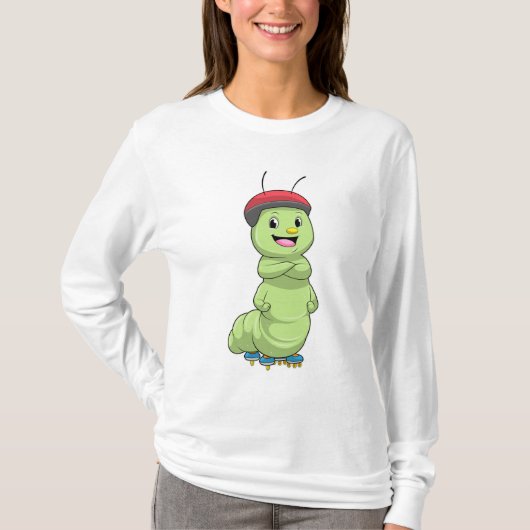 Caterpillar as Inline skater with Roller skates.pn Tシャツ (正面)