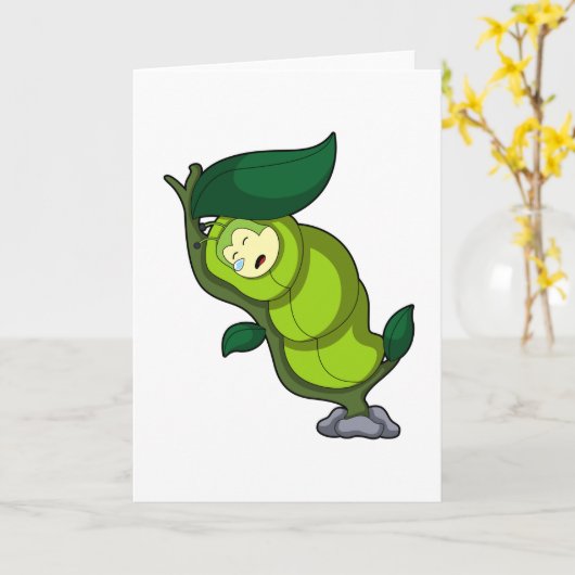 Caterpillar at Sleeping with Leaf カード (黄色い花)