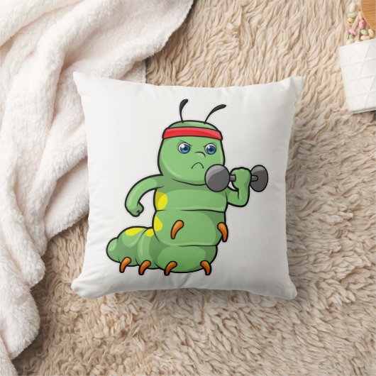 Caterpillar at Strength training with Dumbbell クッション (ブランケット)