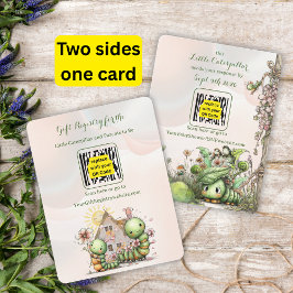 Caterpillar Baby Shower QR Code RSVP/Gift Registry ノートカード