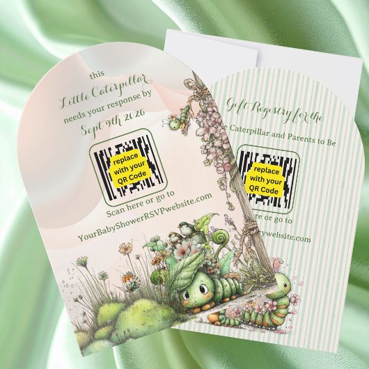 Caterpillar Baby Shower QR Code RSVP/Gift Registry 招待状