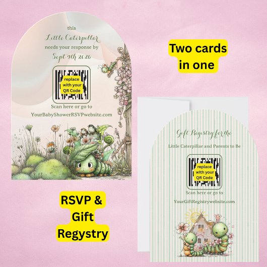 Caterpillar Baby Shower QR Code RSVP/Gift Registry 招待状
