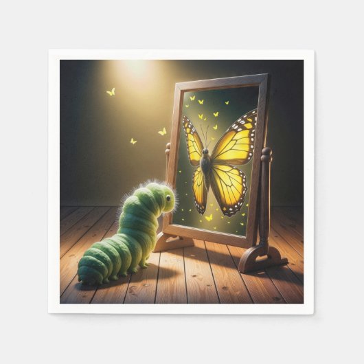 Caterpillar Looking At a Butterfly In a Mirror スタンダードカクテルナプキン (正面)