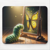 Caterpillar Looking At a Butterfly In a Mirror マウスパッド (正面)