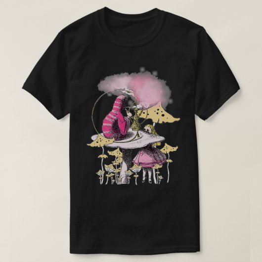 Caterpillar smoking magic mushrooms and Alice In W Tシャツ (デザイン正面)