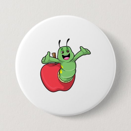 Caterpillar with Apple 缶バッジ (正面)