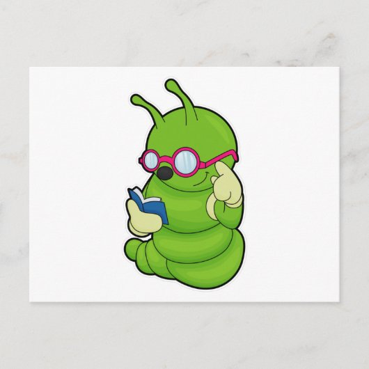 Caterpillar with Sunglasses & Book ポストカード (正面)
