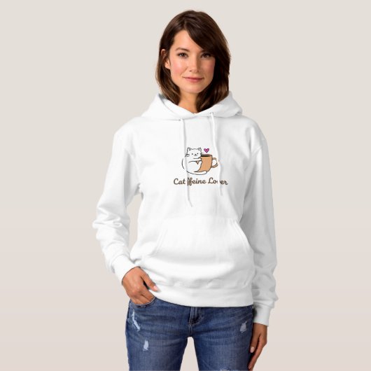 Catffeine Lover – Funny Minimalist Coffee Cat Desi パーカ (正面フル)