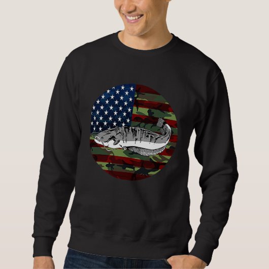 Catfish Fishing America USA Flag Camouflage Fishin スウェットシャツ (正面)